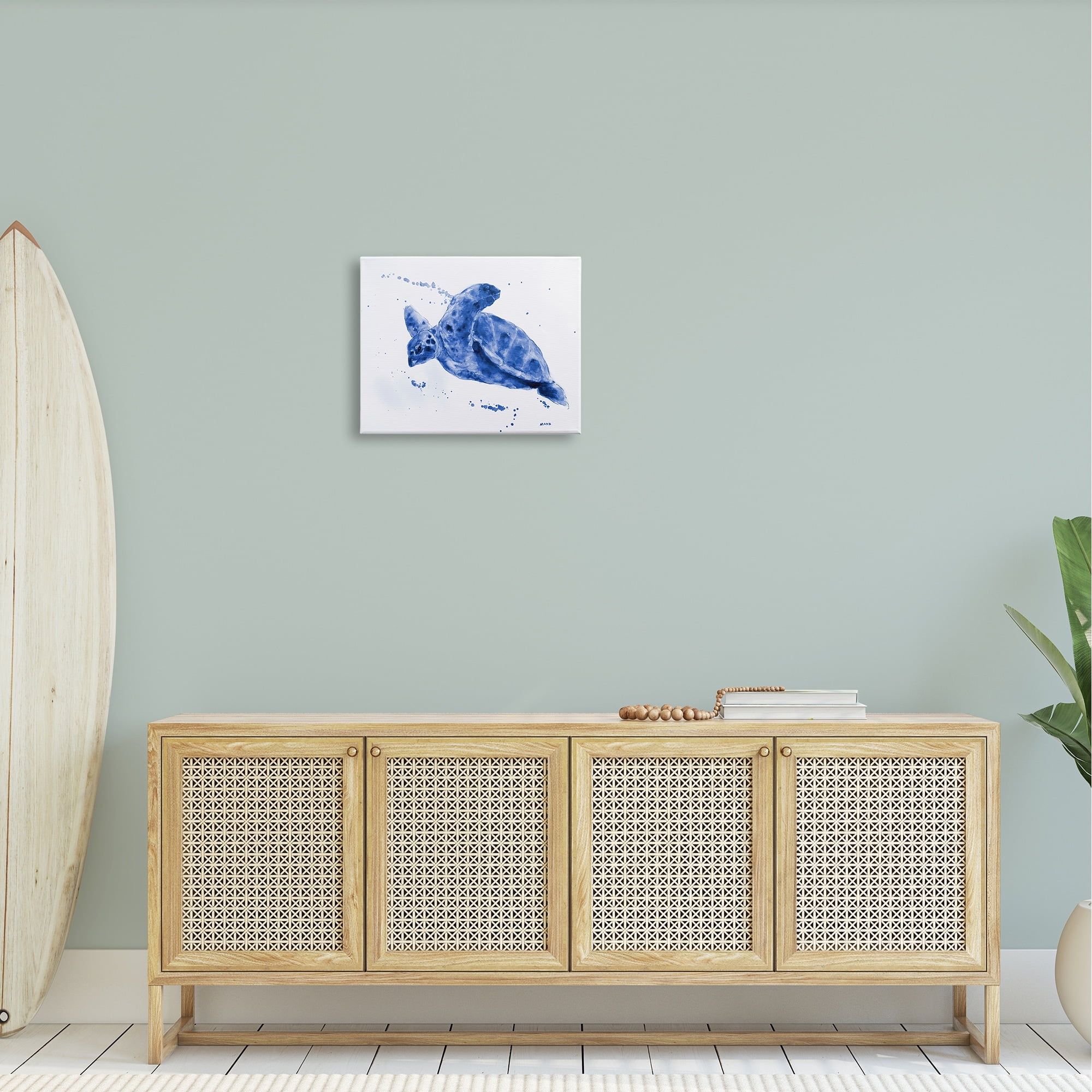 Stupell Industries Blue Sea Turtle Splashing Water Bubbles Design Canvas Wall Art, 48 x 36, Design by Patti Mann