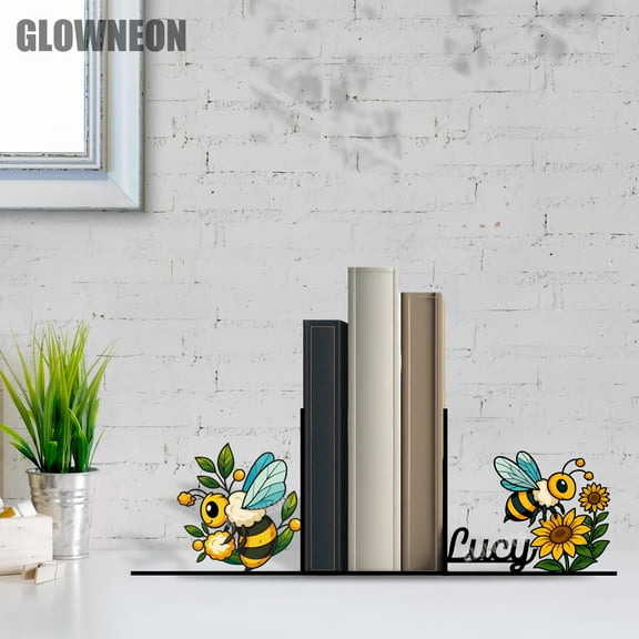 GLOWNEON Bee Metal Bookend, Decorative Book Stopper for Shelf or Office Table, Gift for Bee Lovers