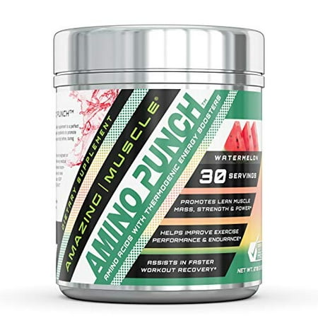 Amazing Muscle Amino Punch (Watermelon) - 270 GMS - Promotes Lean Muscle Mass,Strength & Power - Helps Improve Exercise Performance and Endurance - Assist in Faster Workout (Best Workout For Gaining Mass And Strength)