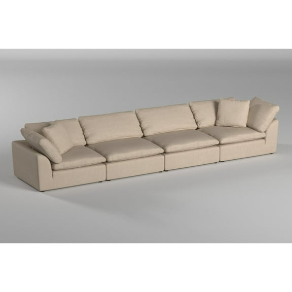 Modular Sectional Sofa, Deep Seating Couch, Washable Slipcovered Sofa, Tan Beige, 4 Piece