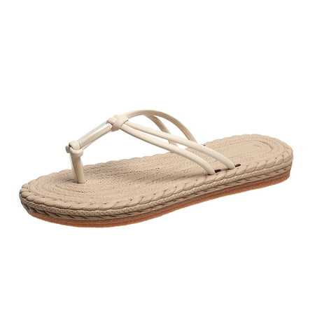 

Quealent Adult Women Shoes Slipper Shoes for Women Ladies Fashion Solid Color Leather Leather Toe Clipped Straw Woven Slippers Women Size 8 1/2 Beige 8