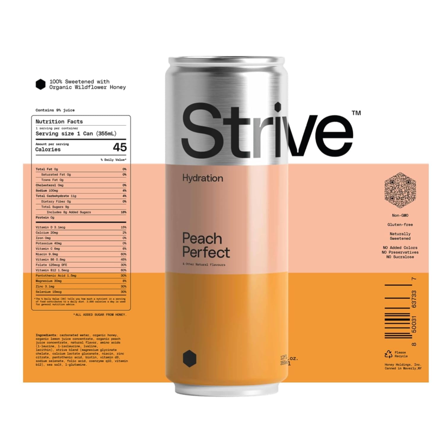 Strive Soda Sparkling Hydration Soda Variety Pack with Electrolytes & Organic Honey - Passionfruit Coconut Naturally Sweetened Drink - No Artificial Sweeteners or Preservatives - 12 Pack Cans