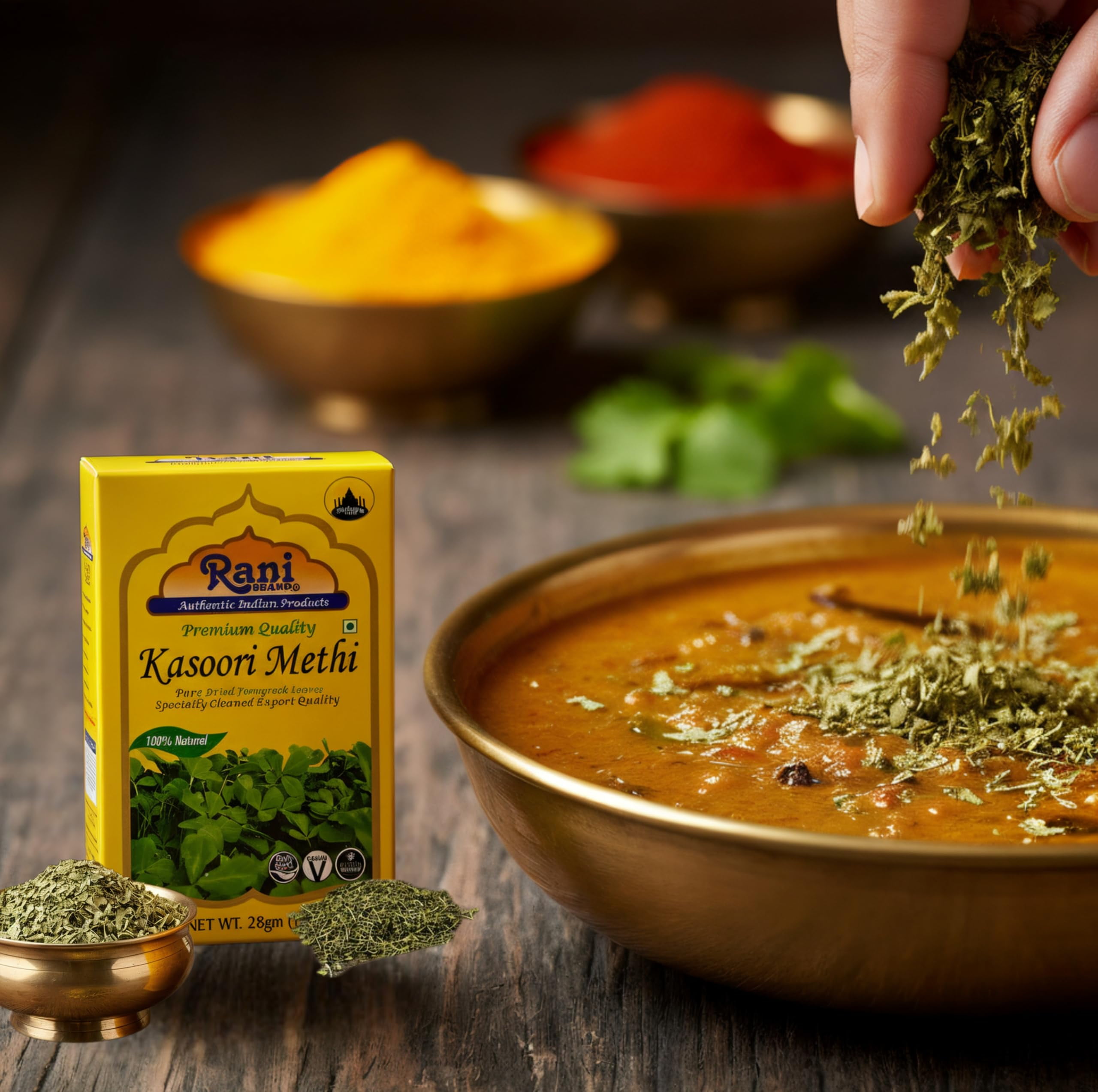 Rani Fenugreek Leaves Dried (Kasoori Methi) 1oz (28g) ~ All Natural | Vegan | Gluten Friendly | NON-GMO | Indian Origin