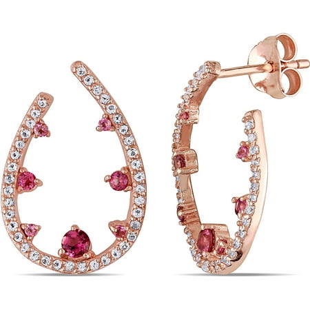 7/8 Carat T.G.W. Pink Tourmaline and White Topaz Pink Rhodium-Plated Sterling Silver Fashion Earrings