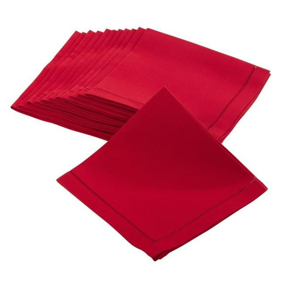 SARO 22 in. Square Classic Hemstitch Border Dinner Napkin Red - Set of 12