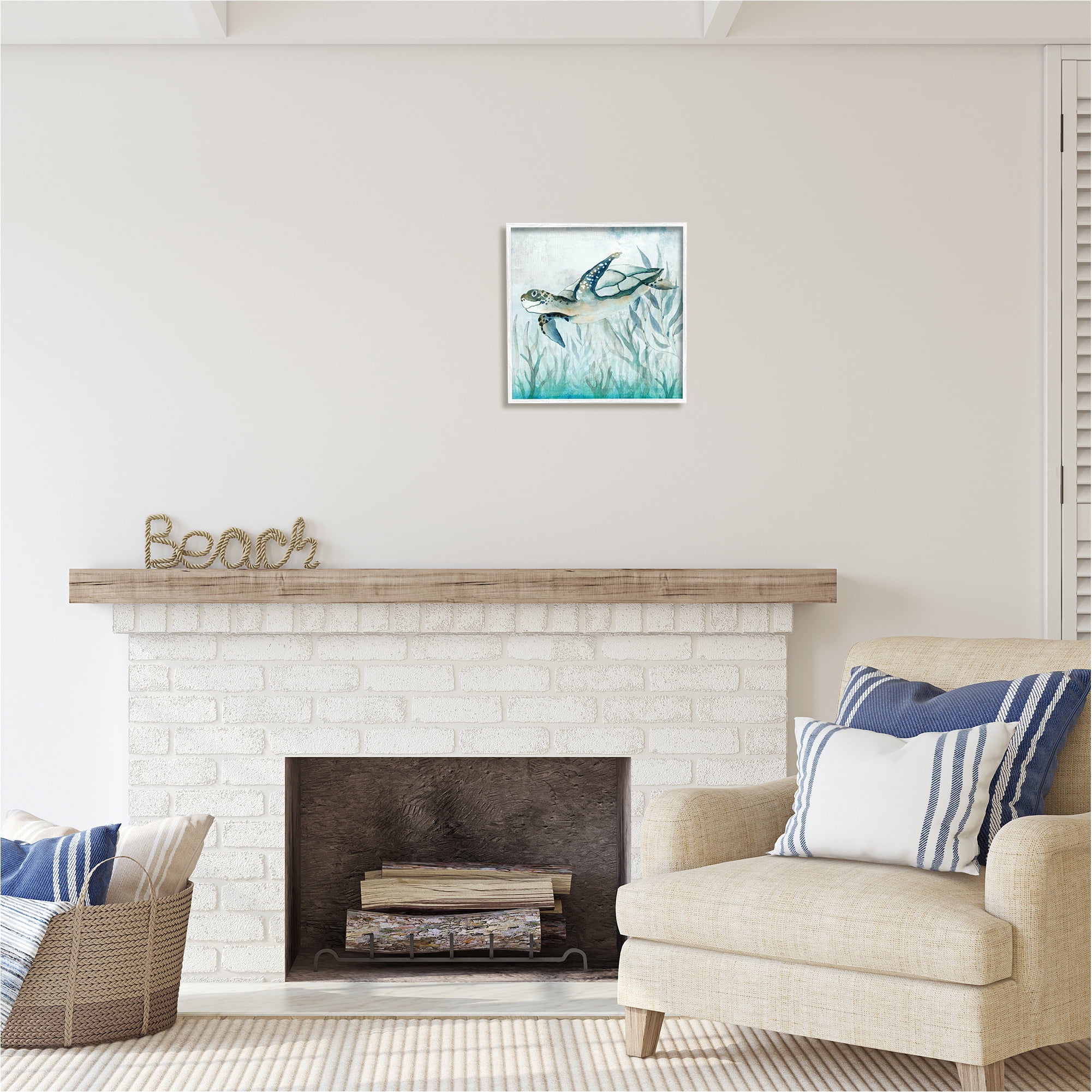Stupell Industries Swimming Sea Turtle Animals & Insects Painting White Framed Art Print Wall Art, 17 x 17