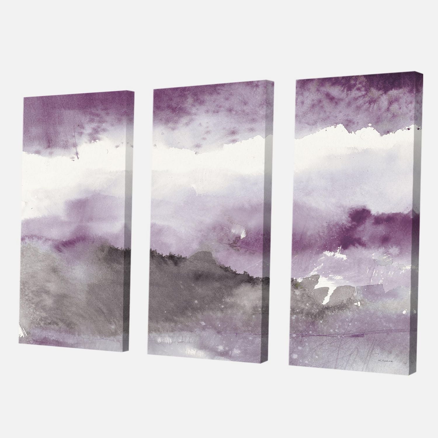 Designart Midnight at the Lake III Amethyst and Grey Canvas Wall Art