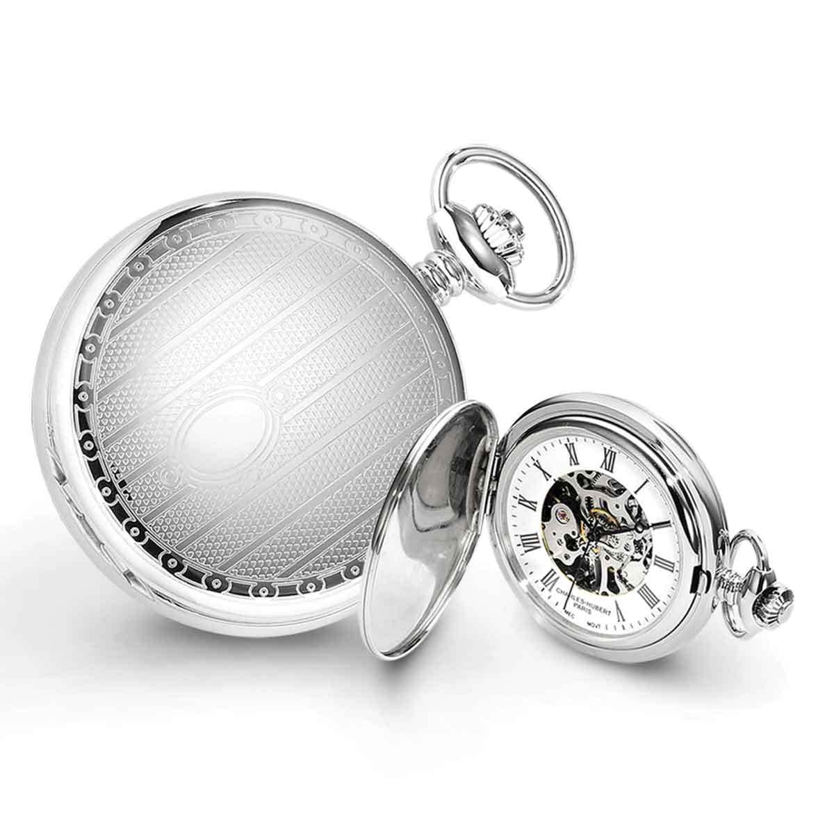 Versil Charles Hubert Chrome-Finish Men's Stripe Design Pocket Watch by