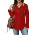 thumbnail image 3 of fatyb Hoodies for Women Button V Neck Casual Tunic Shirts Womens Long Sleeve Loose Tee Blouses with Hood, 3 of 6