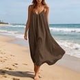 thumbnail image 2 of JIAYUE Women's Dress V Neck Spaghetti Strap Solid Color Linen Long Dresses Loose Fit Flowy Casual Sundress Sleeveless Vacation For Beach Holiday Daily Wear, 2 of 9