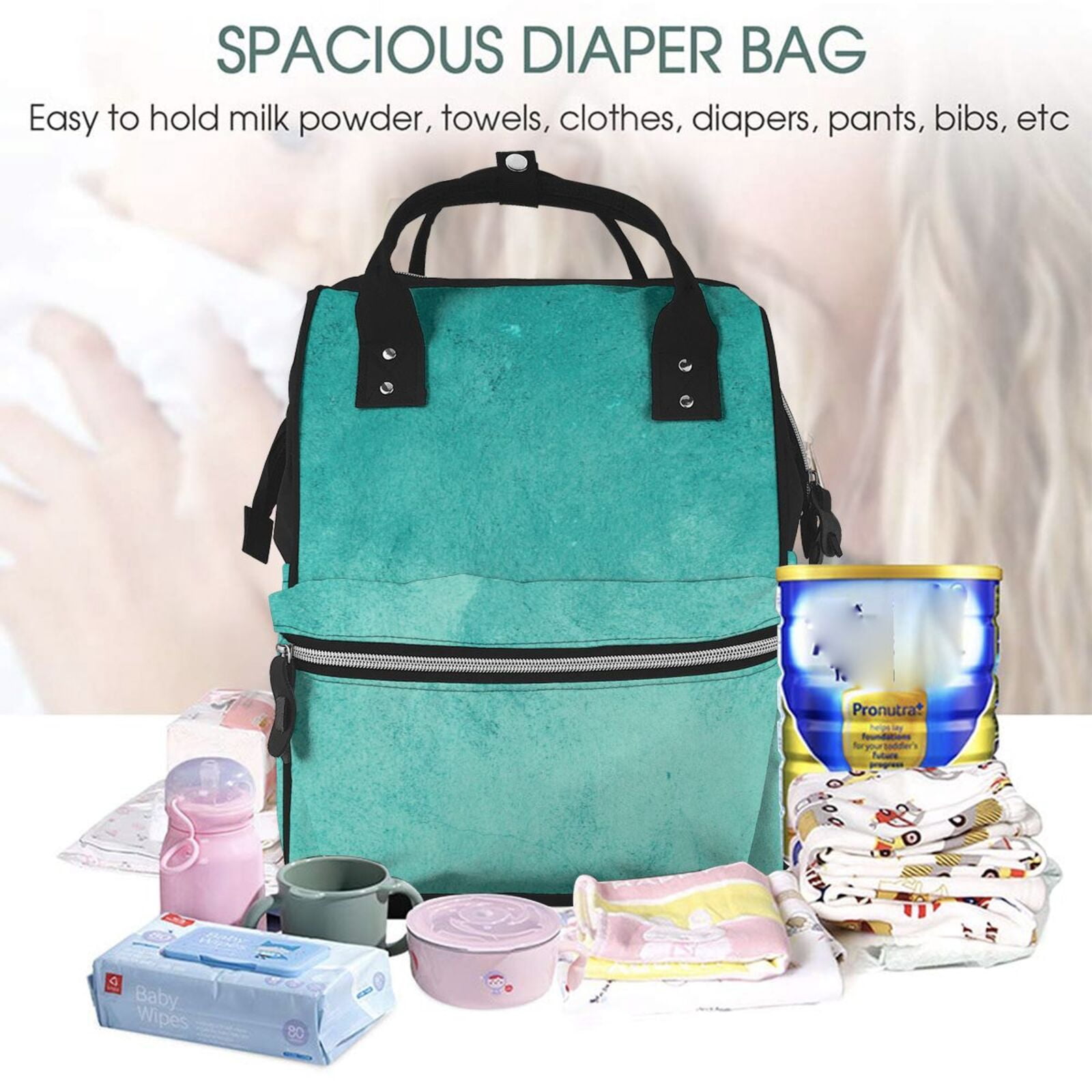 Ratiio Teal Turquoise1 Mummy Backpack - Waterproof Twill Canvas, Large Capacity Diaper Bag with Multiple Pockets and Adjustable Straps