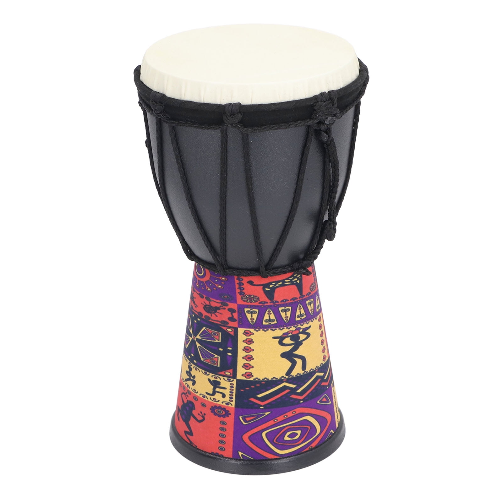 Suodoka 4 Inch African Hand Drum Painted Design Artificial Sheepskin Percussion Djembe for Kids and Beginners, Black (4 inches / 10.16 cm)