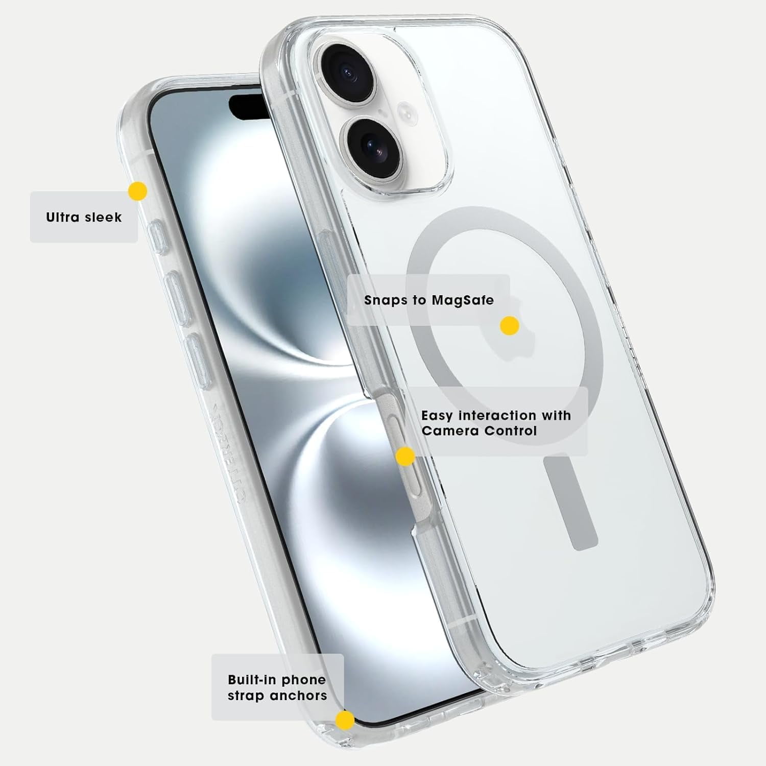 OtterBox iPhone 16 (Only) - Symmetry Clear Series+ Case - Cherry Tomato (Firecracker) - Snaps to MagSafe - Ultra-Sleek - Raised Edges Protect Camera & Screen - Non-Retail Packaging