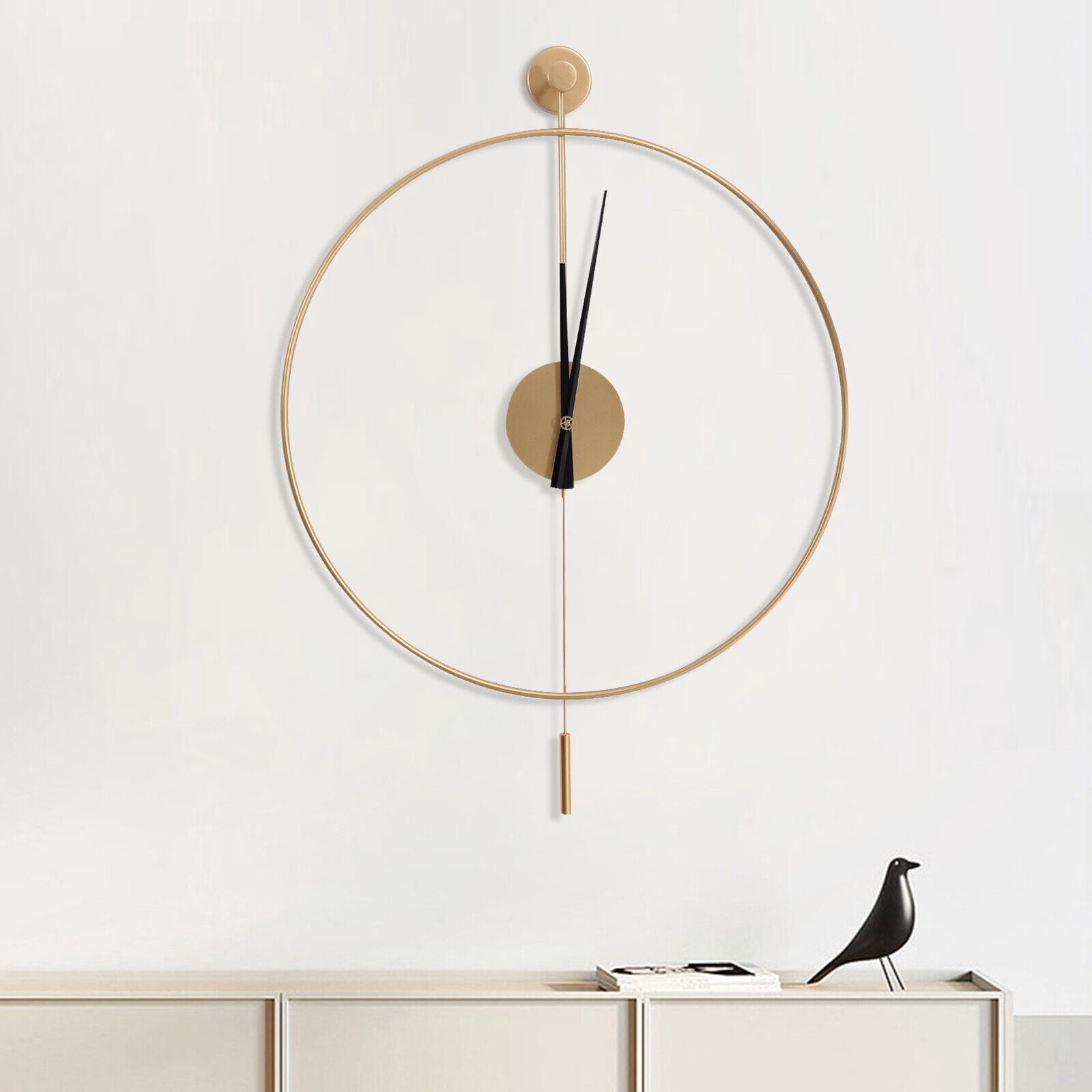 23.6" Classical Large Decorative Wall Clock with Pendulum, Gold Modern Non-Ticking Silent Metal Wall Clocks for Living Room, Bedroom, Study, Office