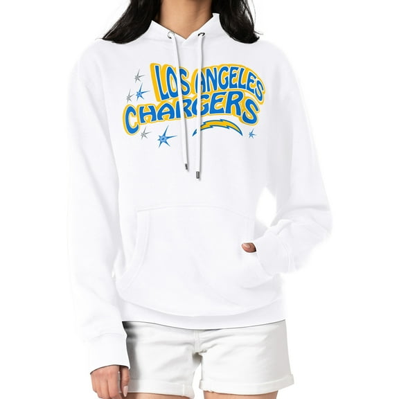 Women's Starter White Los Angeles Chargers Fireworks Fleece Pullover Hoodie