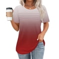 thumbnail image 2 of Plebaso Chemises Dégradées pour Femmes Manches Courtes Col Rond Tunique Décontractée Plissée Blouses Amples Habillées, 2 of 5