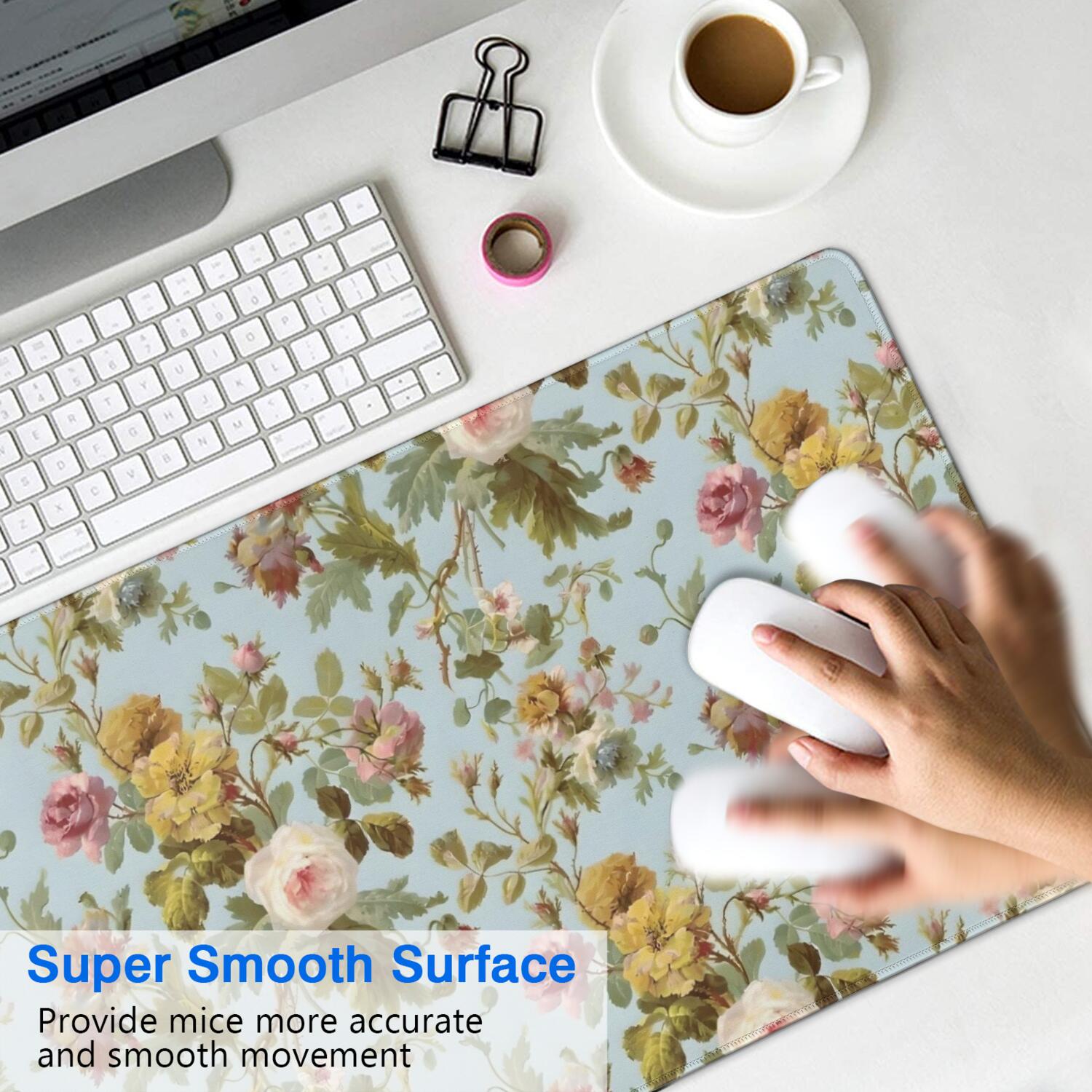 Long Mouse Pads for Desk,Pioneer Flower Floral Print Pattern Desk Mats on Top Of Desks, Desk Mouse Pad Extra Large with 3mm Non-Slip Base and Stitched Edge for Gaming,Office,Work,Home 35.4"x15.7"