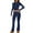 Dark Blue, variant on Women's 2 Piece Outfit - Long Sleeve Crop Top & Flare Pants Set, Polyester Yoga Tracksuit, Winter Casual Wear, S-XXL Sizes