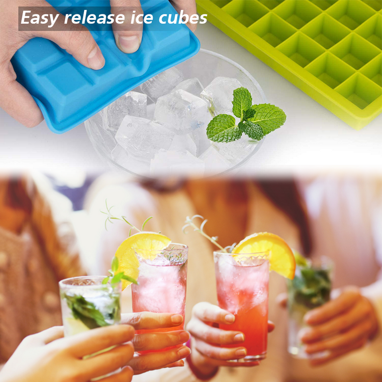 Bcooss Silicone Ice Cube Trays with Lids for Freezer 3 Pack, Silicone Mold Tray Each with Mini 24 Ice Box for Drinks, Green