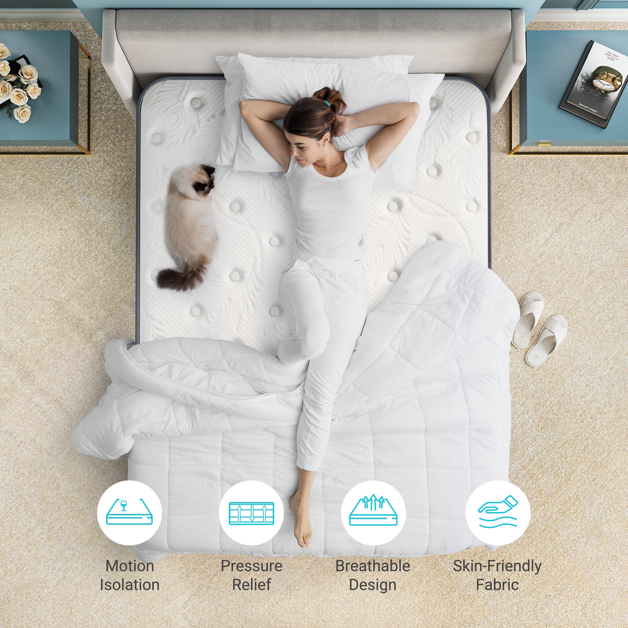 Full Size Mattress, Serweet 10 inch Pillow Top Innersprings Mattress for Back Pain, Fiberglass-Free with CertiPUR-US Certified Memory Foam, Plush Yet Supportive