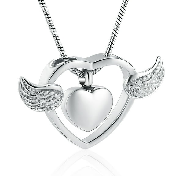 Angel Wing Heart Cremation Pendant Small Urns For Ashes Keepsake Mini Urn Necklace