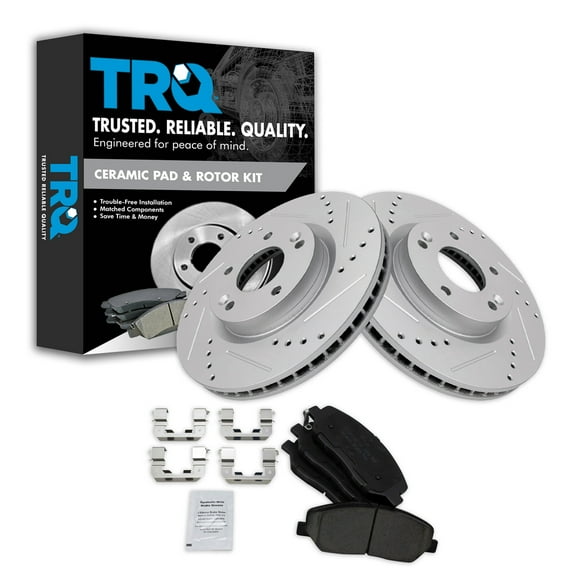 TRQ Front Performance Brake Pad & Rotor Kit Brake Pads Brake Rotors Set Ceramic Vented Premium G-Coated Fits Select 2007-2009 Hyundai Santa Fe