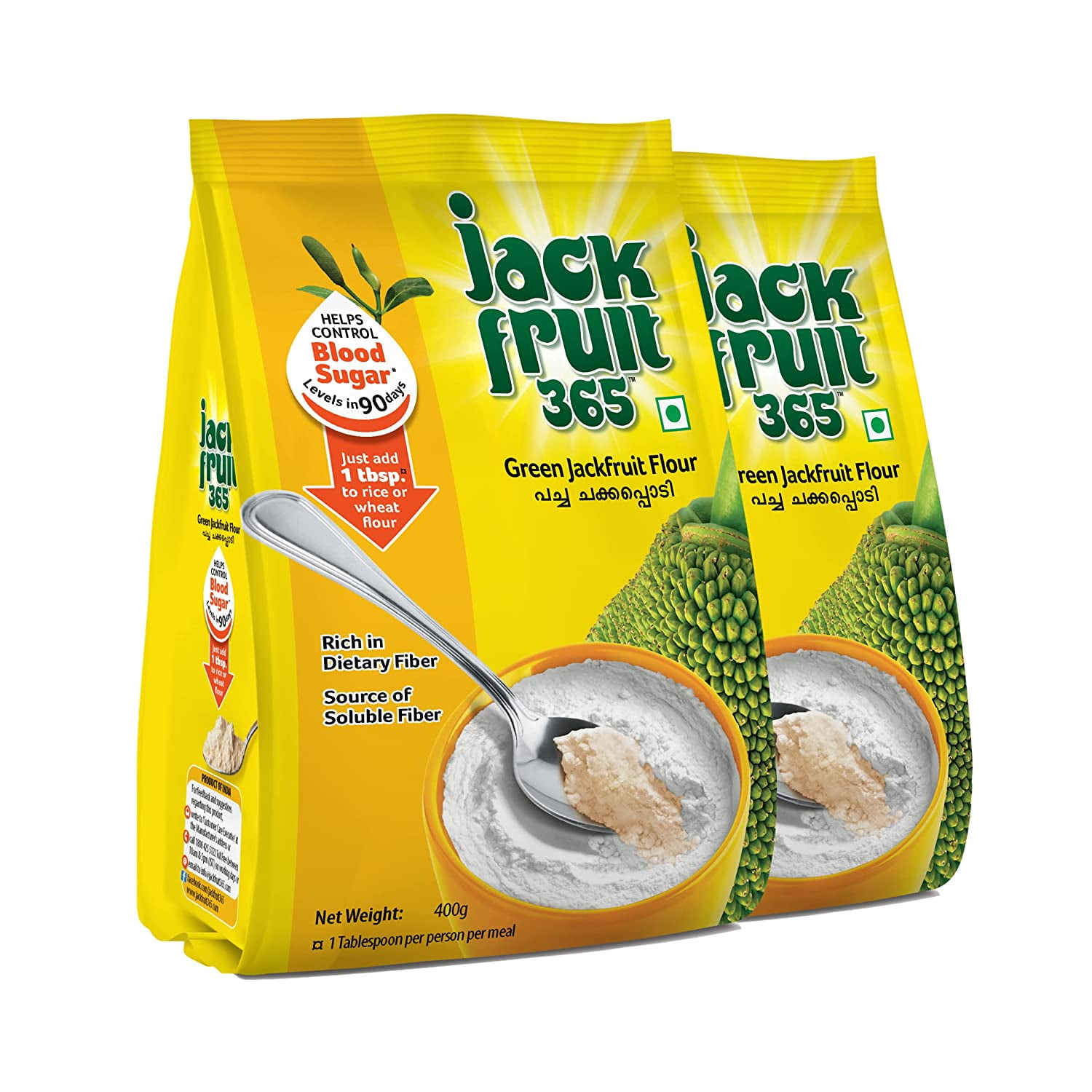 Jackfruit365 Green Jackfruit Flour 400G (2 Packs of 200g)