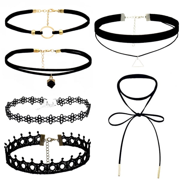 Conjunto de 6 collares de gargantilla de terciopelo clásico, collar de gargantilla en capas, collar de gargantilla negra, collar de gargantilla de terciopelo negro bonito para mujer TUNC Sencillez