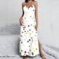 thumbnail image 6 of Women's Maxi Dress Sleeveless Carnival Holiday Outfits Printed V-Neck Spaghetti Strap Cami Long Dress with Slit (S, White), 6 of 8