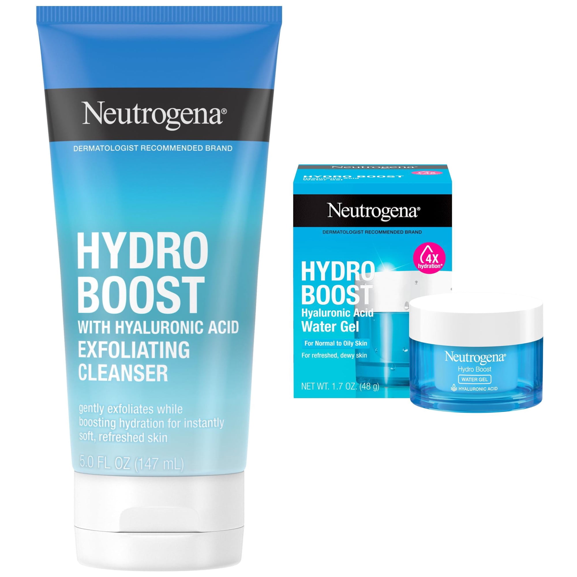 Neutrogena Hydro Boost Exfoliating Face Wash and Water Gel Moisturizer Bundle, Hyaluronic Acid