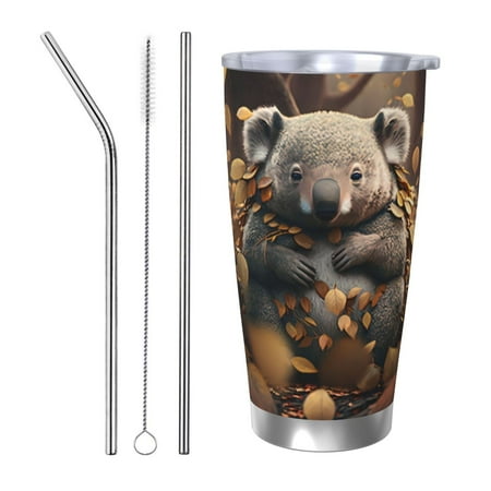 

Junzan Cute Fallen Leaf Koala for 20oz Stainless Steel Insulated Car Cup with Spillproof Lid - Insulated Coffee Mug Thermal Cup-Straw Three-piece Set