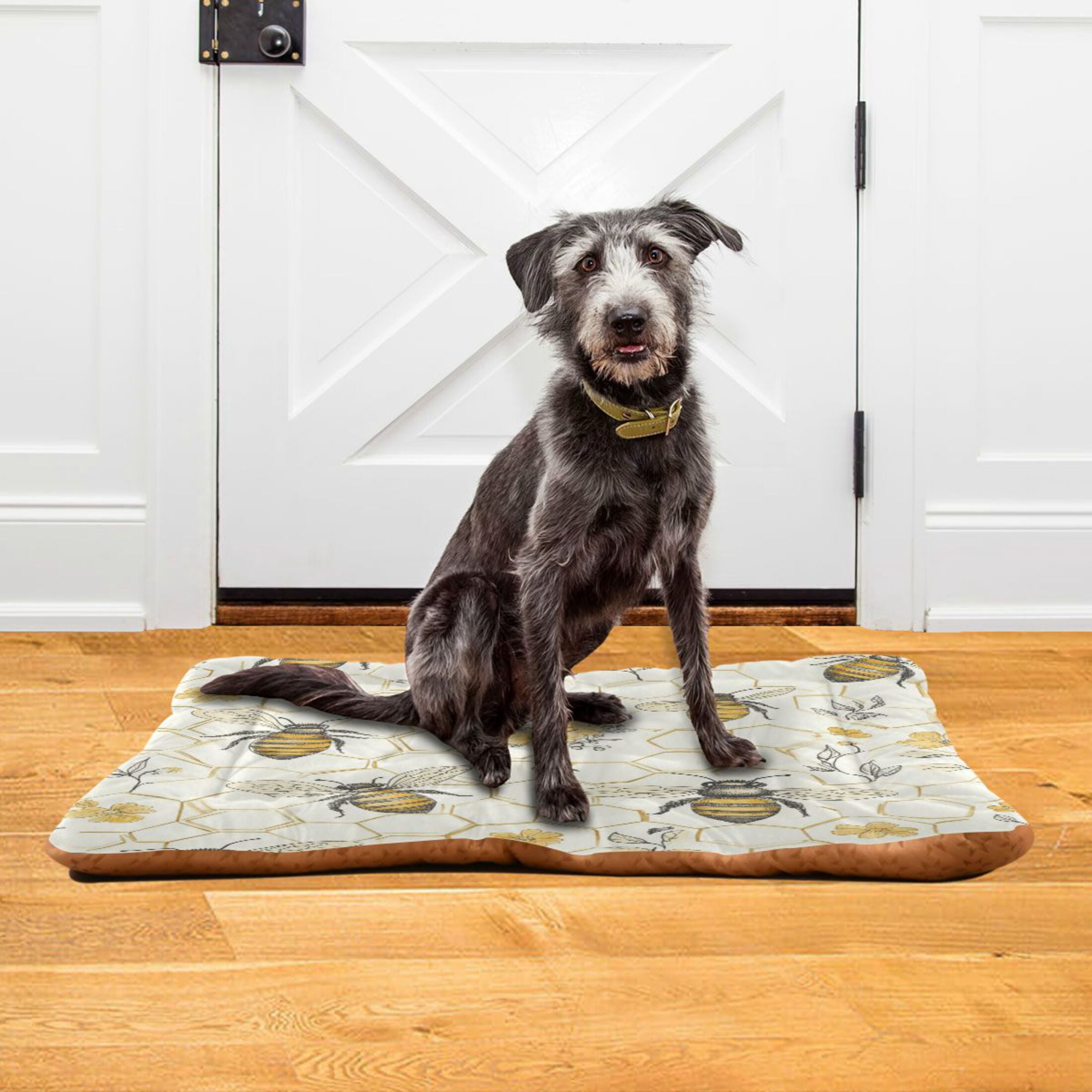 Qxltty Honeycomb with Bees Pattern Ped Pad Wear-resistant and Hard to Bite Through Sleeping Pad for Small Medium Large Dogs Winter Pet Bed 36×24in
