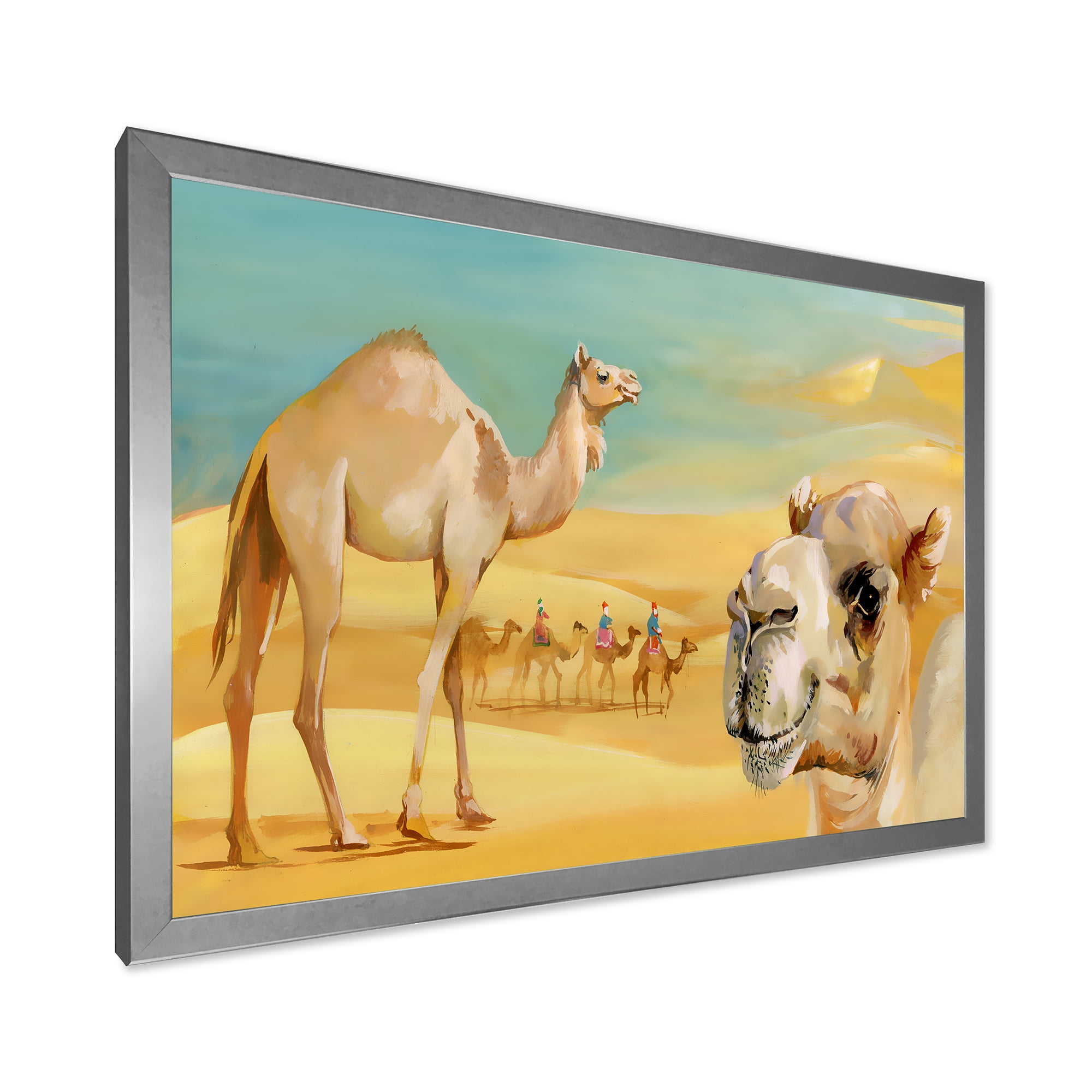 Designart 'Camels In Wild Desert II' Farmhouse Framed Art Print