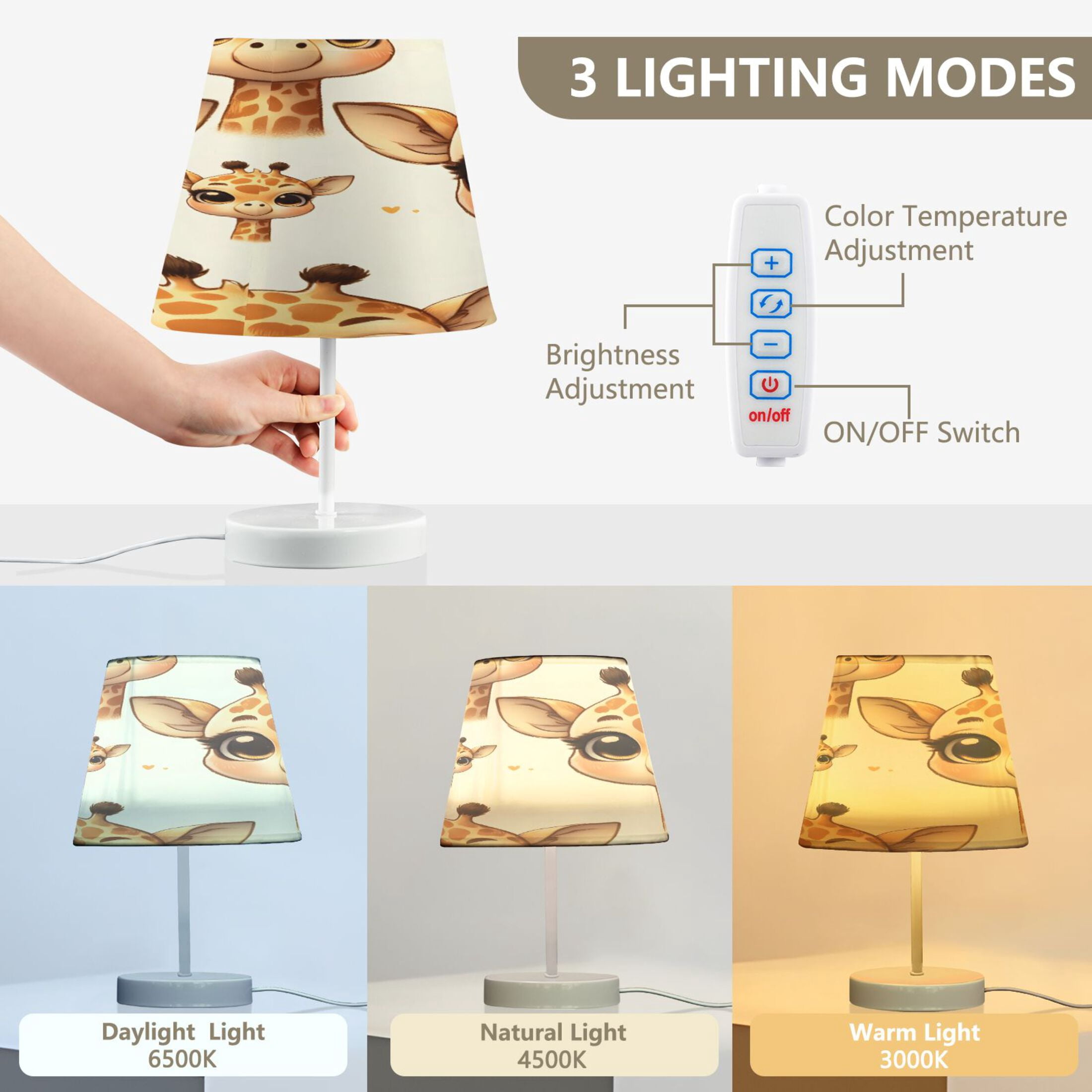 Cute Baby Giraffe Head Desk Lamp LED Table Nightstand Lamps with 3 Color Temperatures for Home Bedroom Living Room Decor 8x12