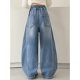 thumbnail image 6 of TGPMGRZ Tween Girls Baggy Jeans Elastic Waist Wide Leg Baggy Pants High Waist Y2k Stretchy Denim Pants Blue 9-10 Years, 6 of 7