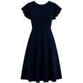 thumbnail image 4 of Women's Peplum Hem Midi Dress Short Sleeve Round Neck Solid Color Casual Dresses Navy L, 4 of 6