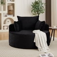 thumbnail image 2 of Leumius Oversized Round Chair Lounge Chaise Indoor,50" Upholstered Corduroy Deep Seat Single Cloud Sofa Chair, Fluffy Modern Large Circle Boneless Sleeper Sofa for Living Room, Bedroom,Black, 2 of 17