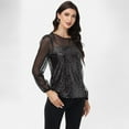 thumbnail image 4 of Women's Sheer Mesh Long Sleeve Top with Sequin Front Panel and Crew Neckline - Small, Black and Silver, 4 of 7
