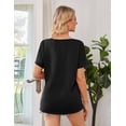 thumbnail image 3 of JYLFC Women's Casual V-Neck Short Sleeve T-Shirt Solid Loose Fit Basic Tee Top Going Out Basic Summer Blouse, Black S, 3 of 7