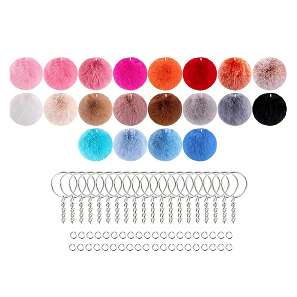 80PCS Keychain Fur Pompoms Keychain with Tassels and Keyrings for Bag Charm Accessories,20 * key chains 40 * Jump ring 20 * fur balls(The color is random, and the designation is not accepted)