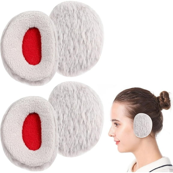 2 Pairs Bandless Ear Muffs Winter Polar Fleece Ear Warmers for Men and Women, Soft Strapless Earmuffs for Cold Weather