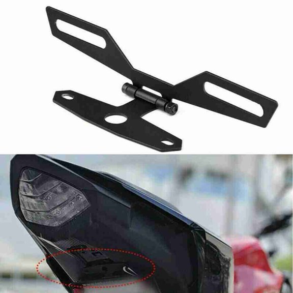 Blarkrus Black Motorcycle Modified Brake Tail License Plate Light Bracket Adjustable Folding License Plate Holder Tail Light Metal Bracket