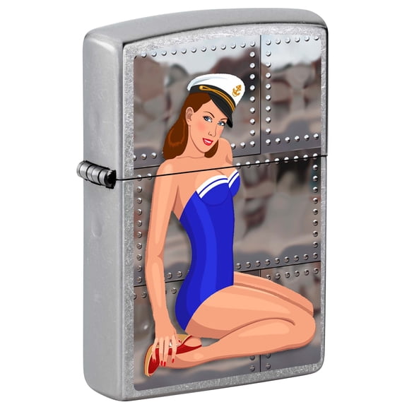 Zippo Lighter: Bomber Artwork, Pin-Up Girl - Street Chrome 80973