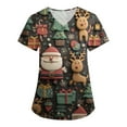 thumbnail image 5 of Wutalume Women's Holiday Print Medical Uniform Set, Short Sleeve V-Neck Top with Pockets and Pants, Nurse Scrub Outfit,Black 2XL, 5 of 6