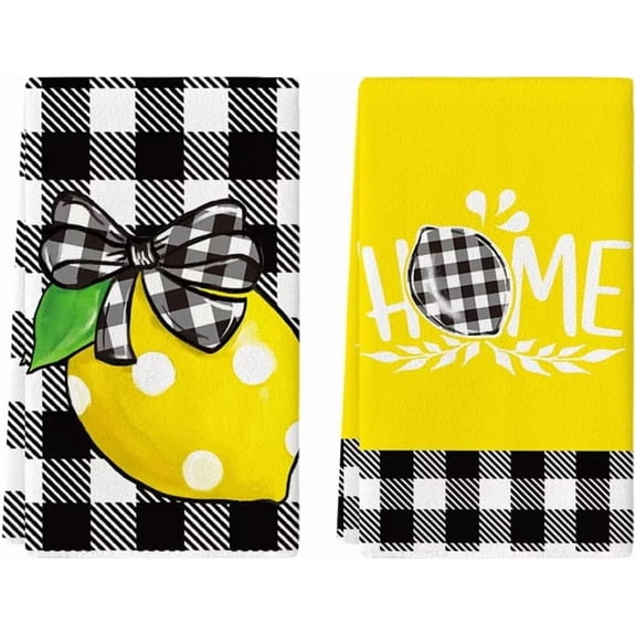Set of 2 Spring Lemon Kitchen Towels Dish Towels, Spring Summer Lemon Home Hand Towels 16x24 Inches Seasonal Decoration Towel