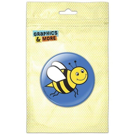 Happy Bumble Bee Buzz Insect Honey on Blue Pinback Button Pin Badge