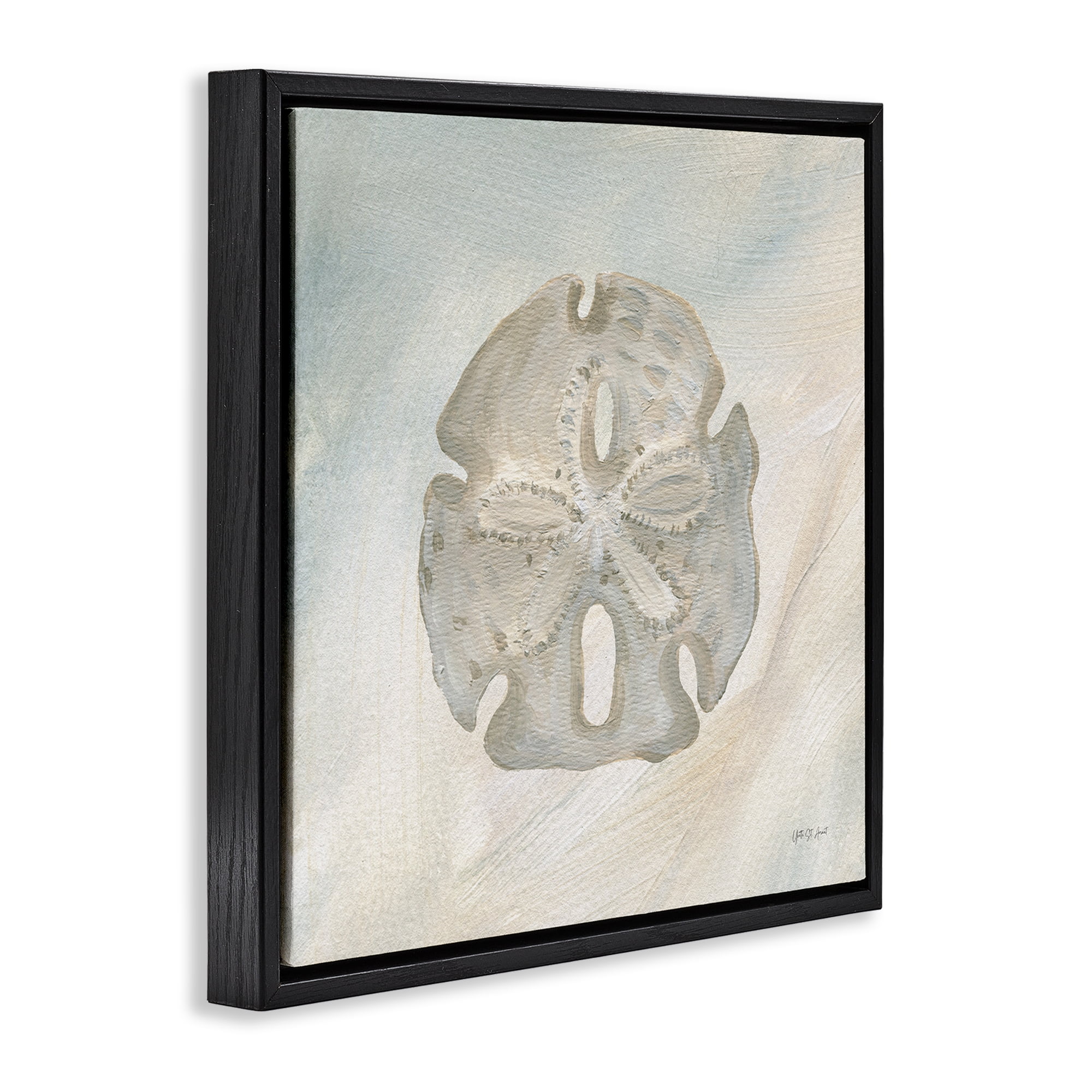Stupell Industries Sand Dollar over Beige Coastal Painting Black Floater Framed Canvas Art Print Wall Art, 18 x 18
