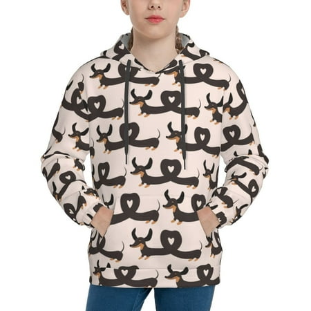 Honeii Cute Puppy Pattern Long-Sleeve Hooded Sweatshirt Pullover Hoodie for Boys and Grils-Large