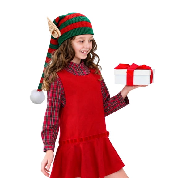 KANG Funtery Knitted Hats With Ears For Kids Crochet Long Santa Hats Costume For Girls Boys Green One Size