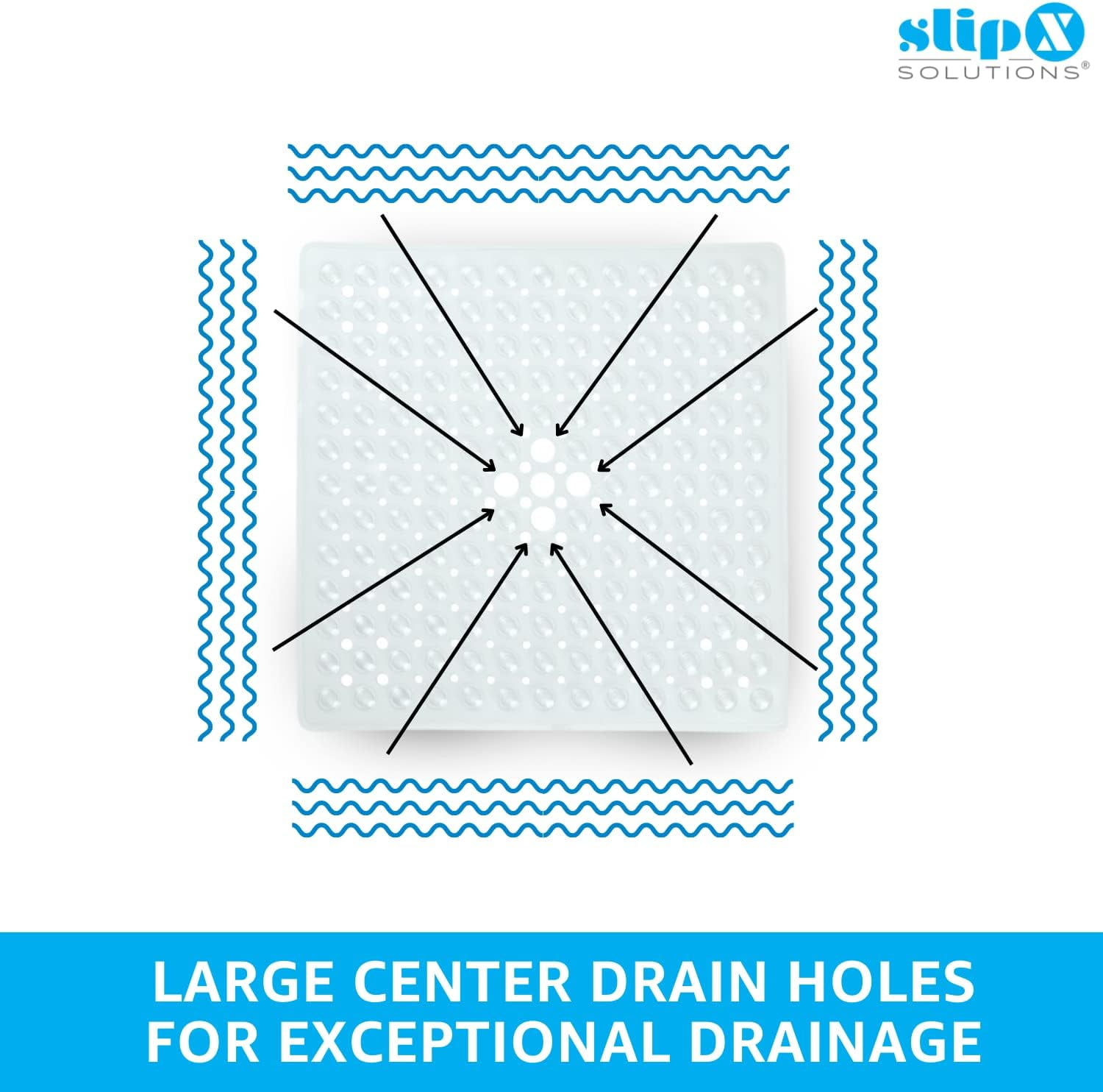 Xl Non-slip Square Shower Mat With Center Drain Hole White - Slipx